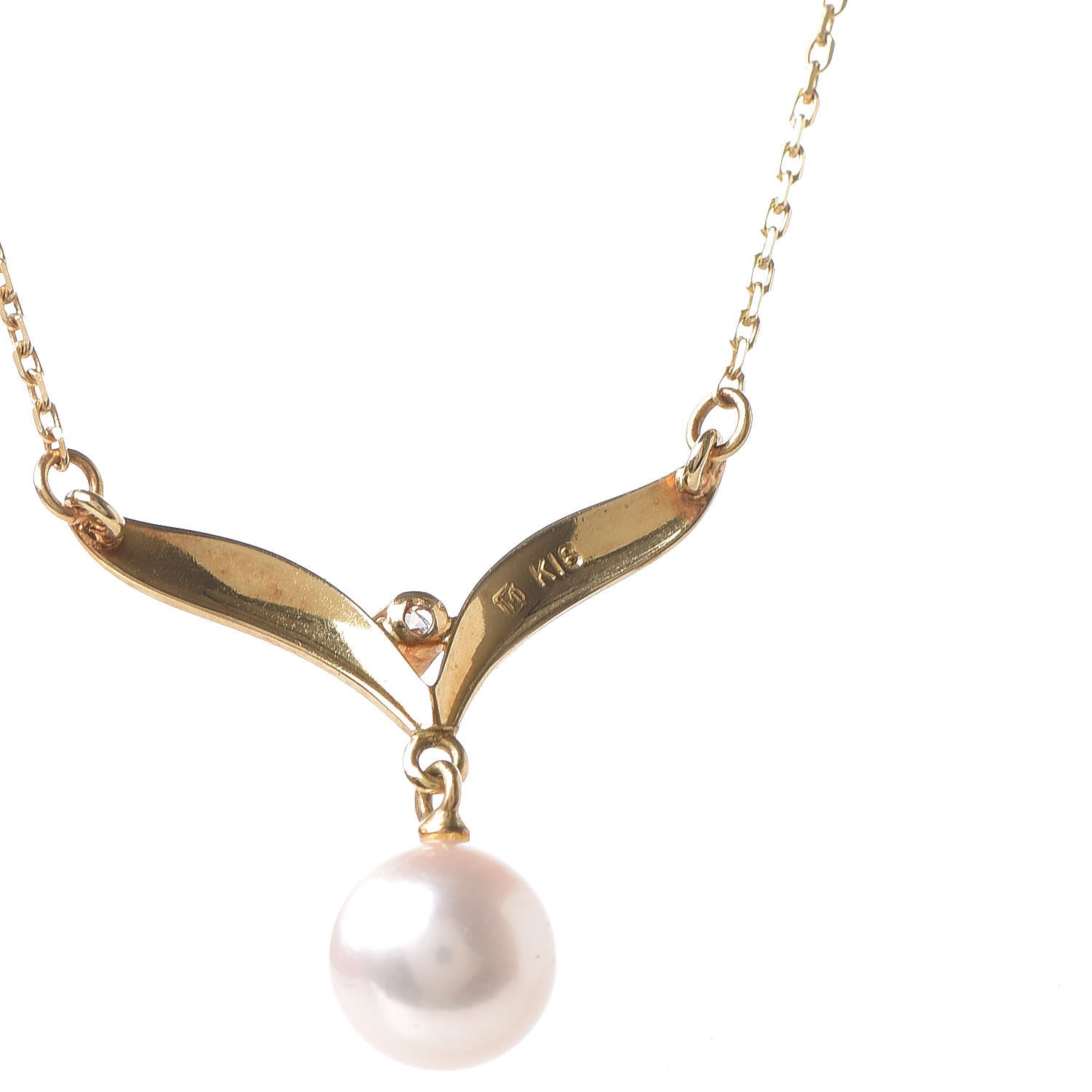 Mikimoto 18K Yellow Gold Diamond Akoya Pearl 7mm Pendant Necklace 7 of 7