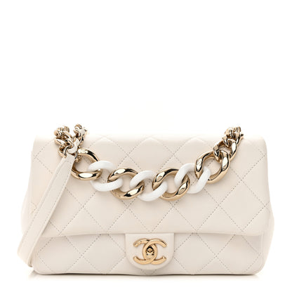 Chanel Lambskin Quilted Resin Bi-Color Chain Flap Bag White 1 of 15