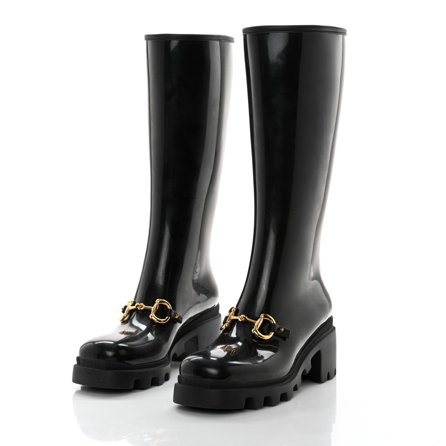 Gucci Rubber Horsebit Knee High Boots 41 Black 3 of 7