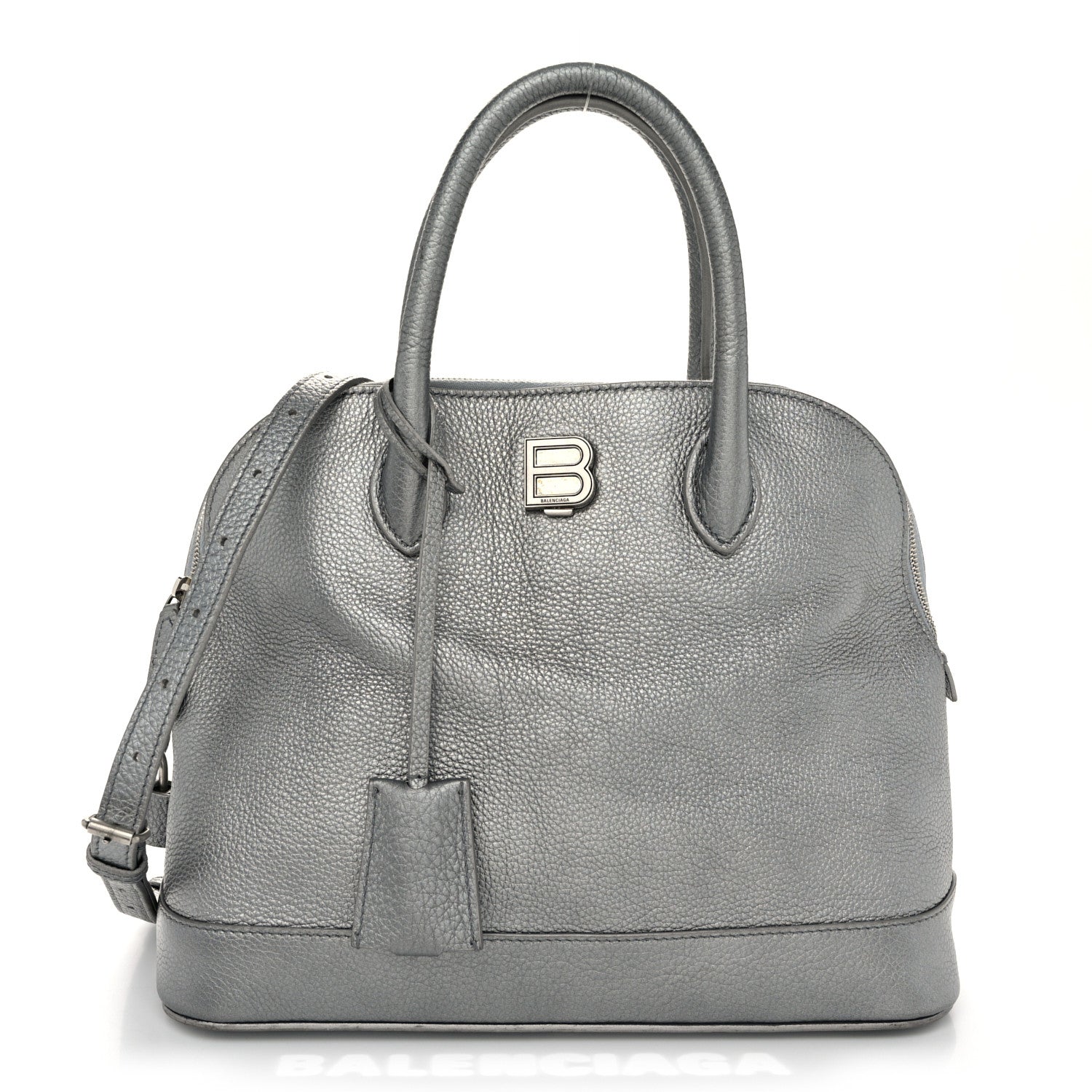 Balenciaga Metallic Calfskin LED Logo Projector Top Handle Bag Silver 1 of 14