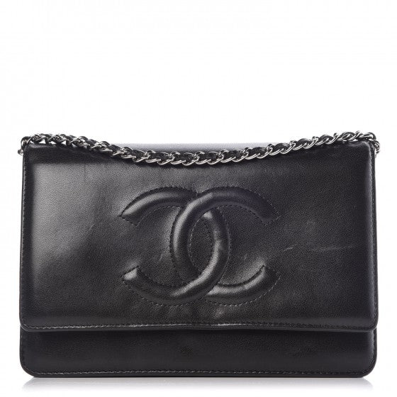 Lambskin Timeless CC Wallet On Chain WOC Black