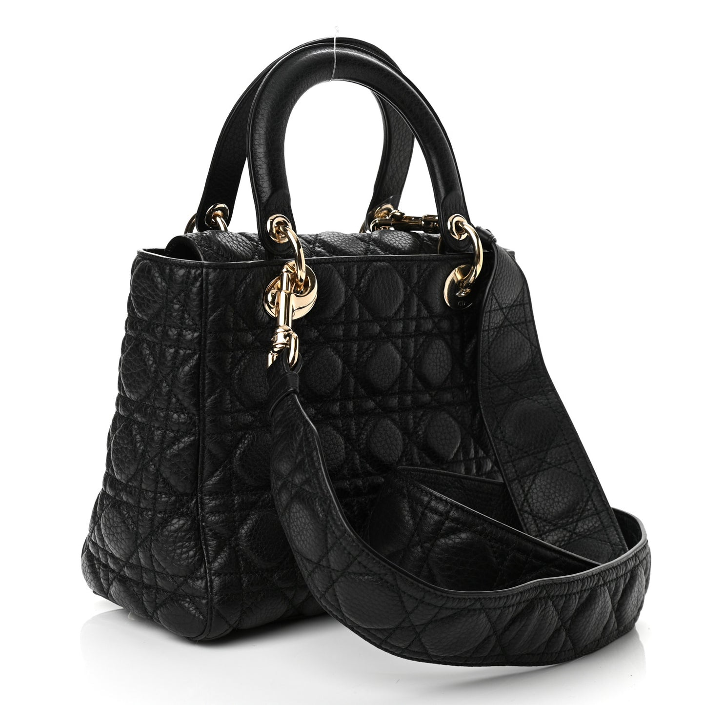 Grained Calfskin Cannage Medium Supple Lady Dior Black