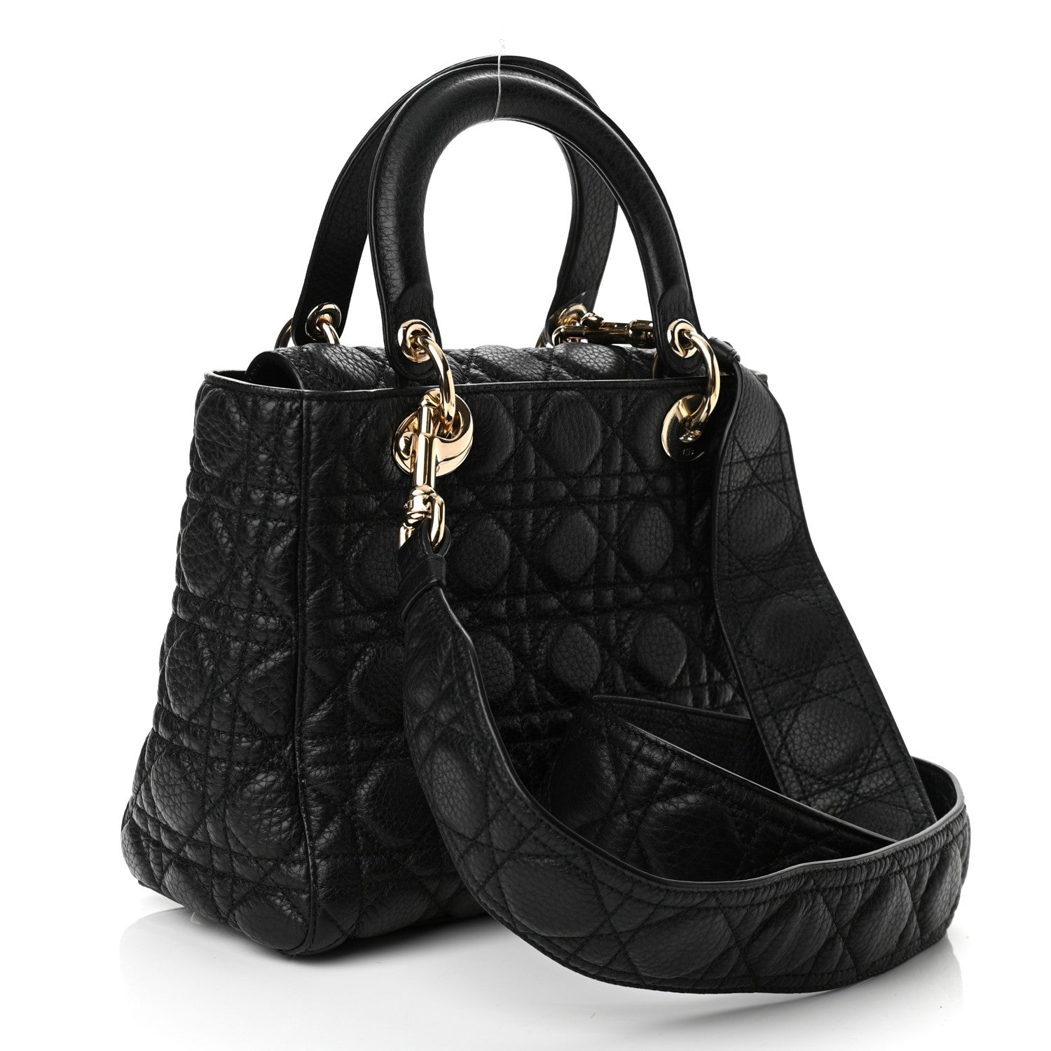 Christian Dior Grained Calfskin Cannage Medium Supple Lady Dior Black 3 of 9