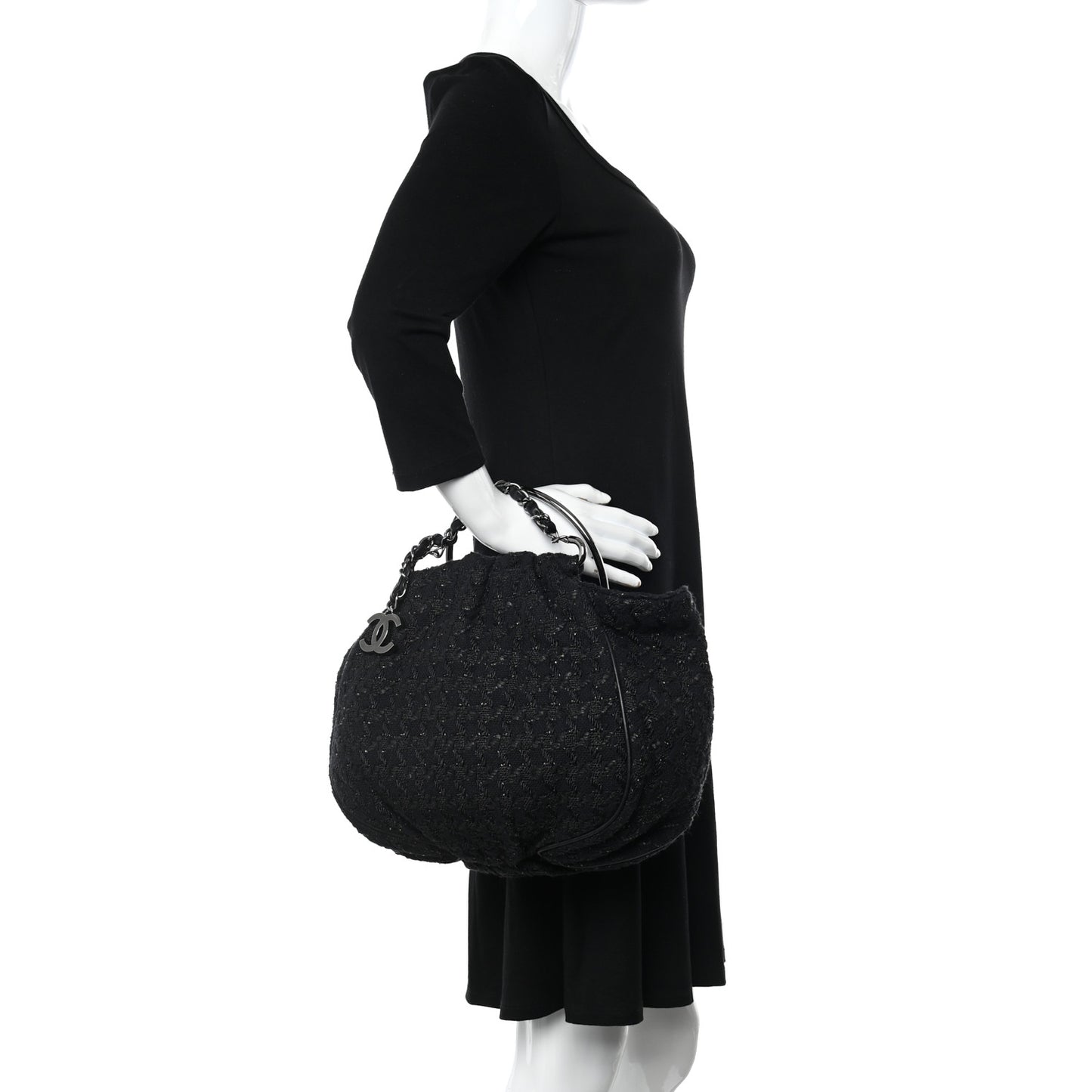 Tweed Boucle Knitting Bag Black