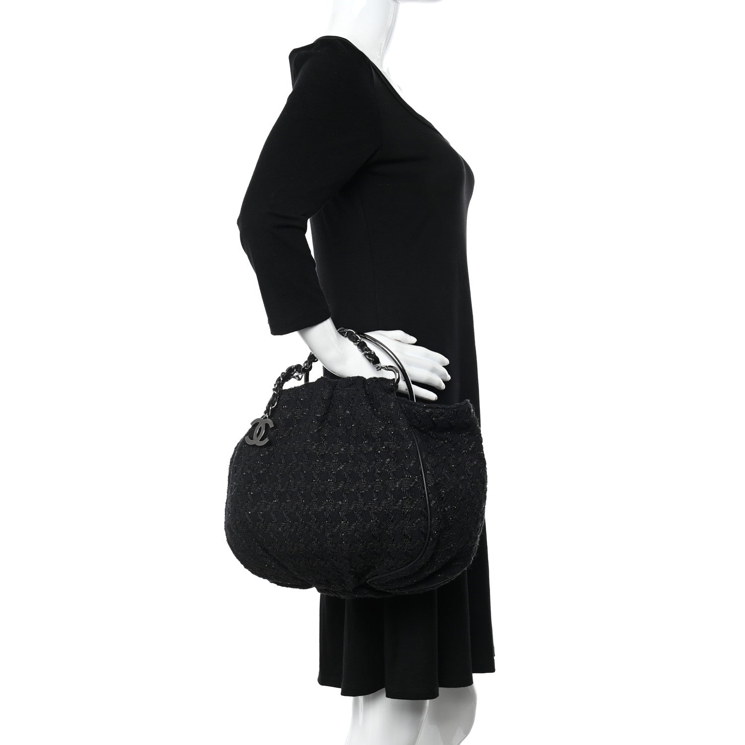 Chanel Tweed Boucle Knitting Bag Black 2 of 10