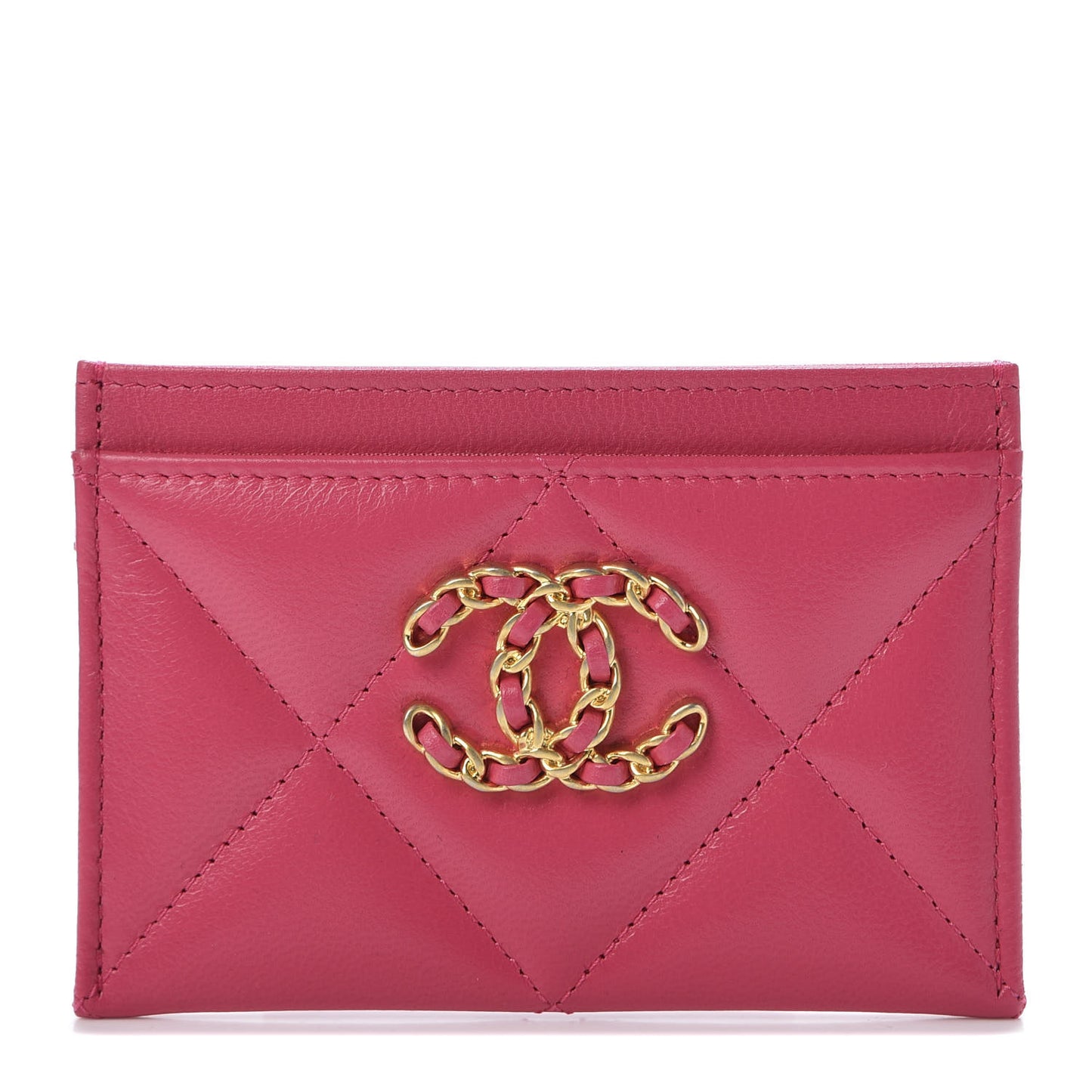 Shiny Goatskin Quilted 19 Card Holder Dark Pink