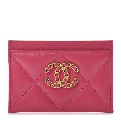 Chanel Shiny Goatskin Quilted 19 Card Holder Dark Pink 1 of 10