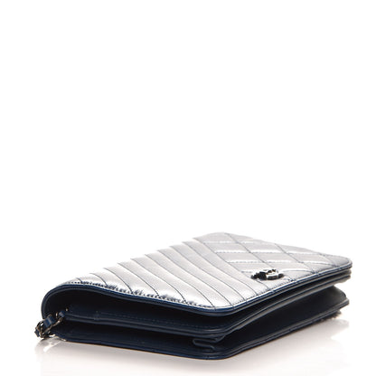 Chanel Glazed Calfskin Quilted Coco Boy Wallet On Chain WOC Blue 4 of 9