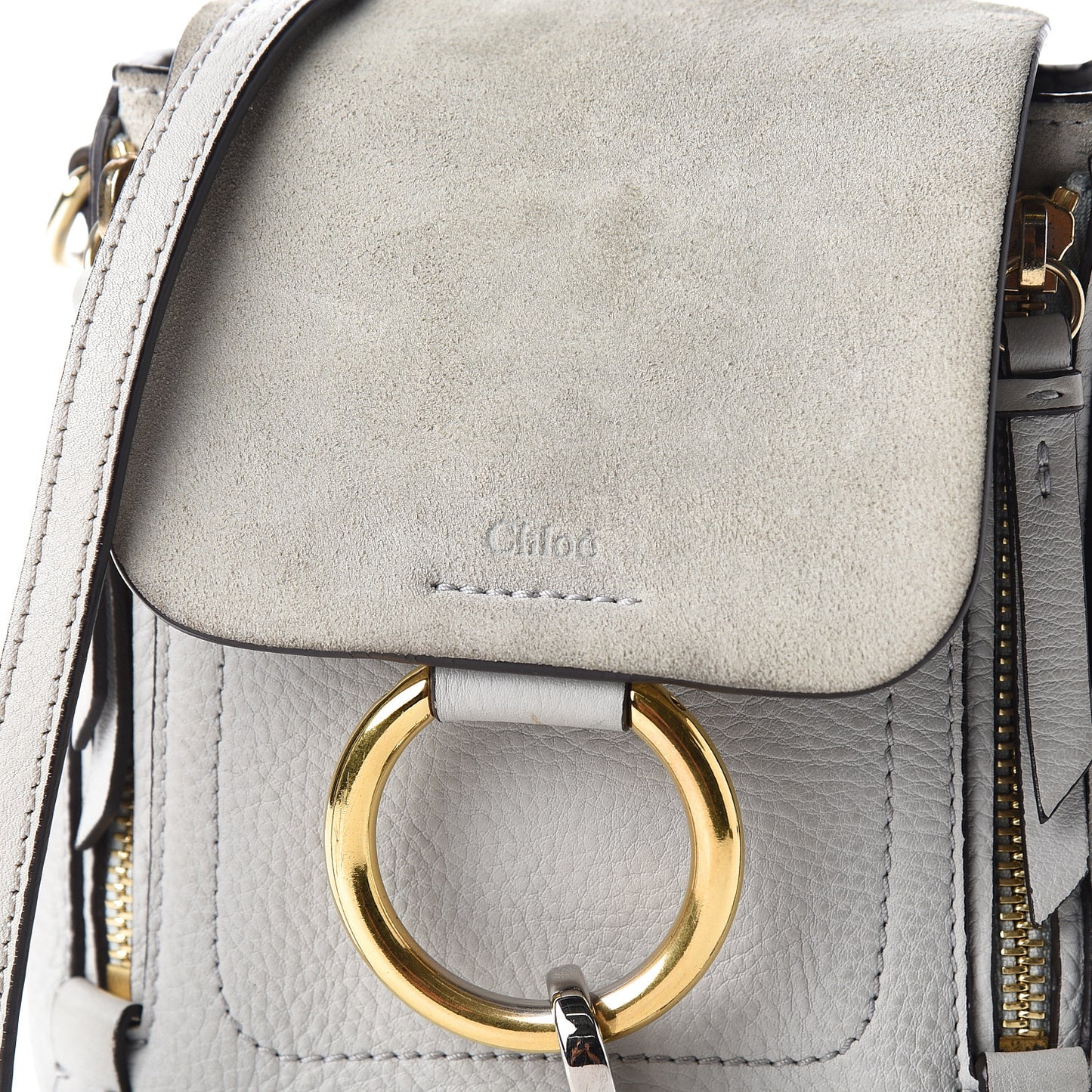Suede Calfskin Mini Faye Backpack Airy Grey