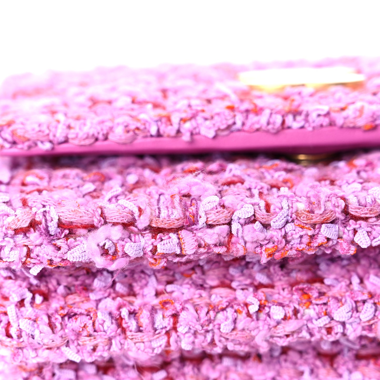 Tweed Enamel Quilted Pending CC Mini Wallet On Chain WOC Pink Purple