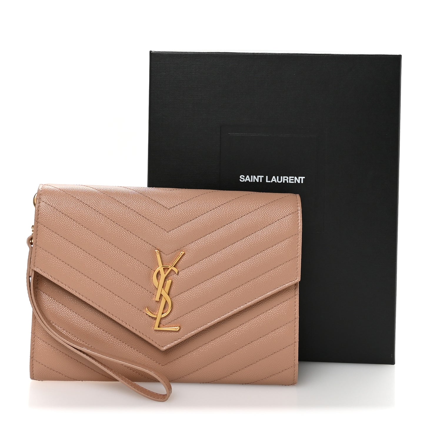 Grain De Poudre Matelasse Chevron Monogram Envelope Clutch Vintage Peach
