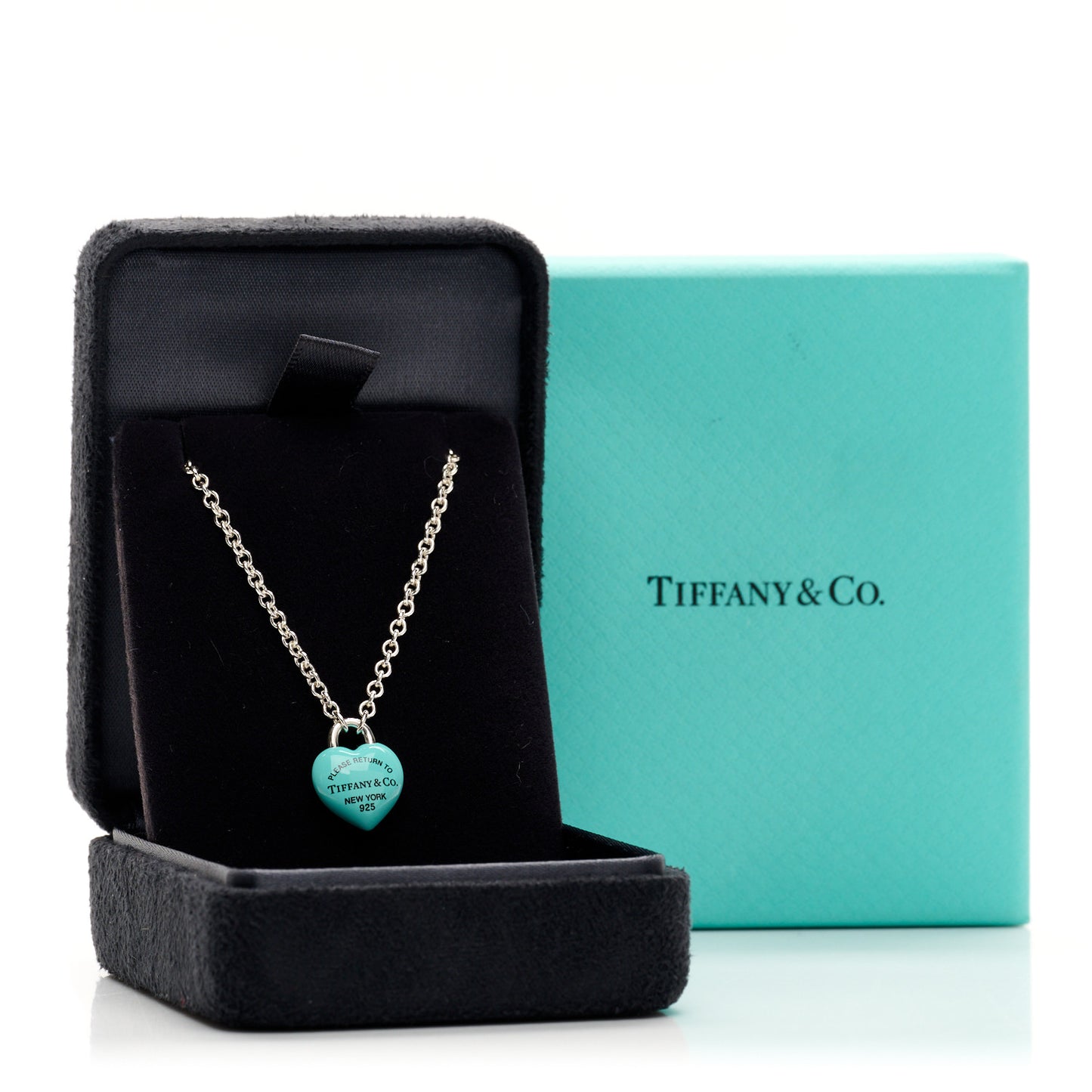 Sterling Silver Enamel Return to Tiffany Full Heart Pendant Necklace Blue