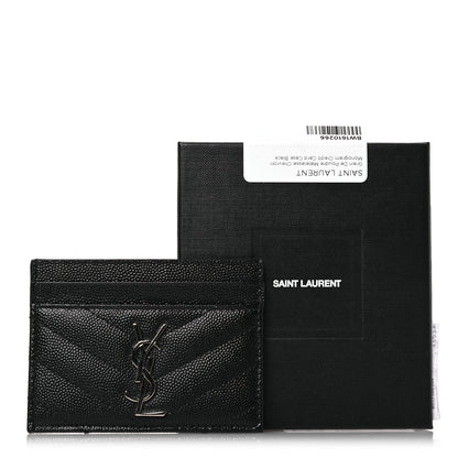 Saint Laurent Grain De Poudre Matelasse Chevron Monogram Credit Card Case Black 12 of 12