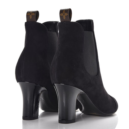 Louis Vuitton Suede Monogram Uniformes Cap Toe Chelsea 75mm Ankle Boots 37 Black 4 of 8