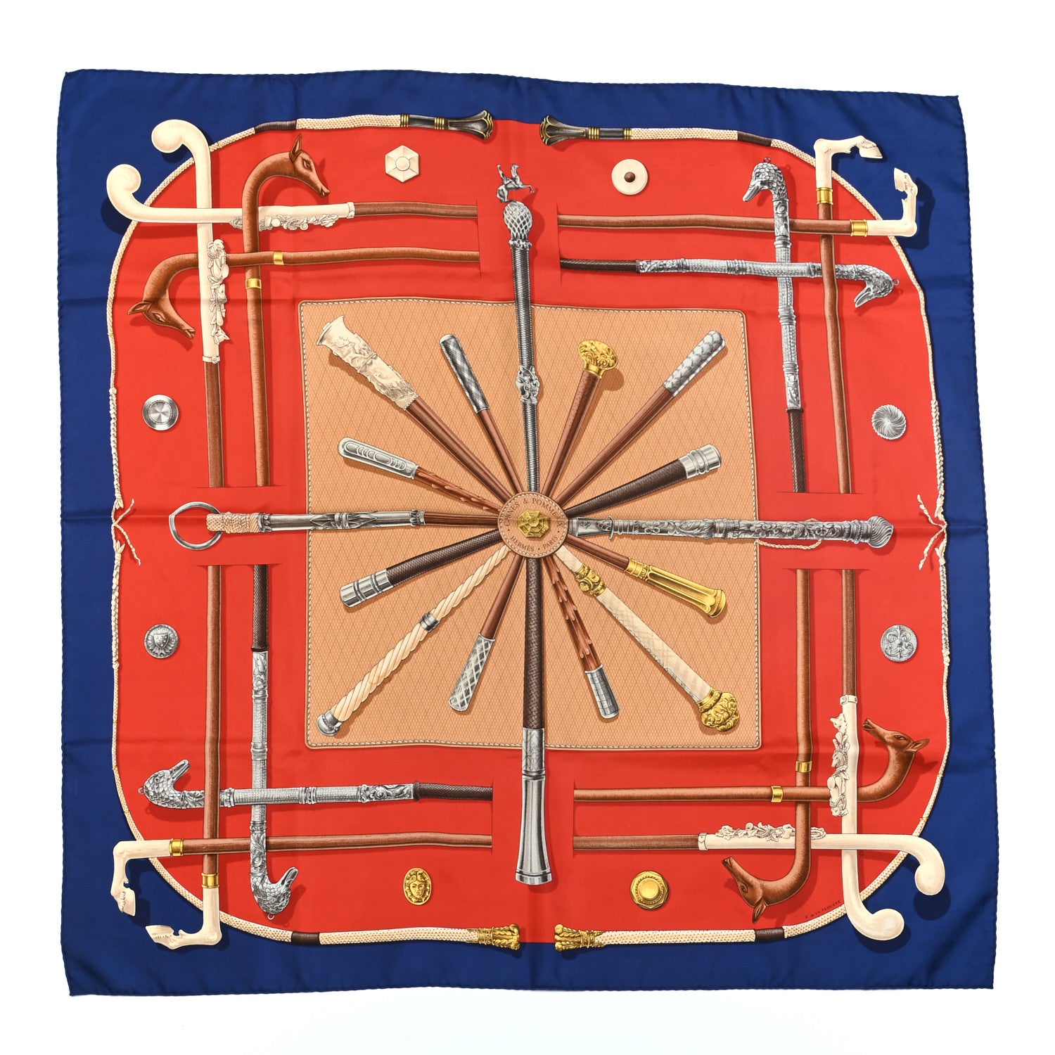Hermes Silk Cannes Et Pommeaux Scarf 90 1 of 6