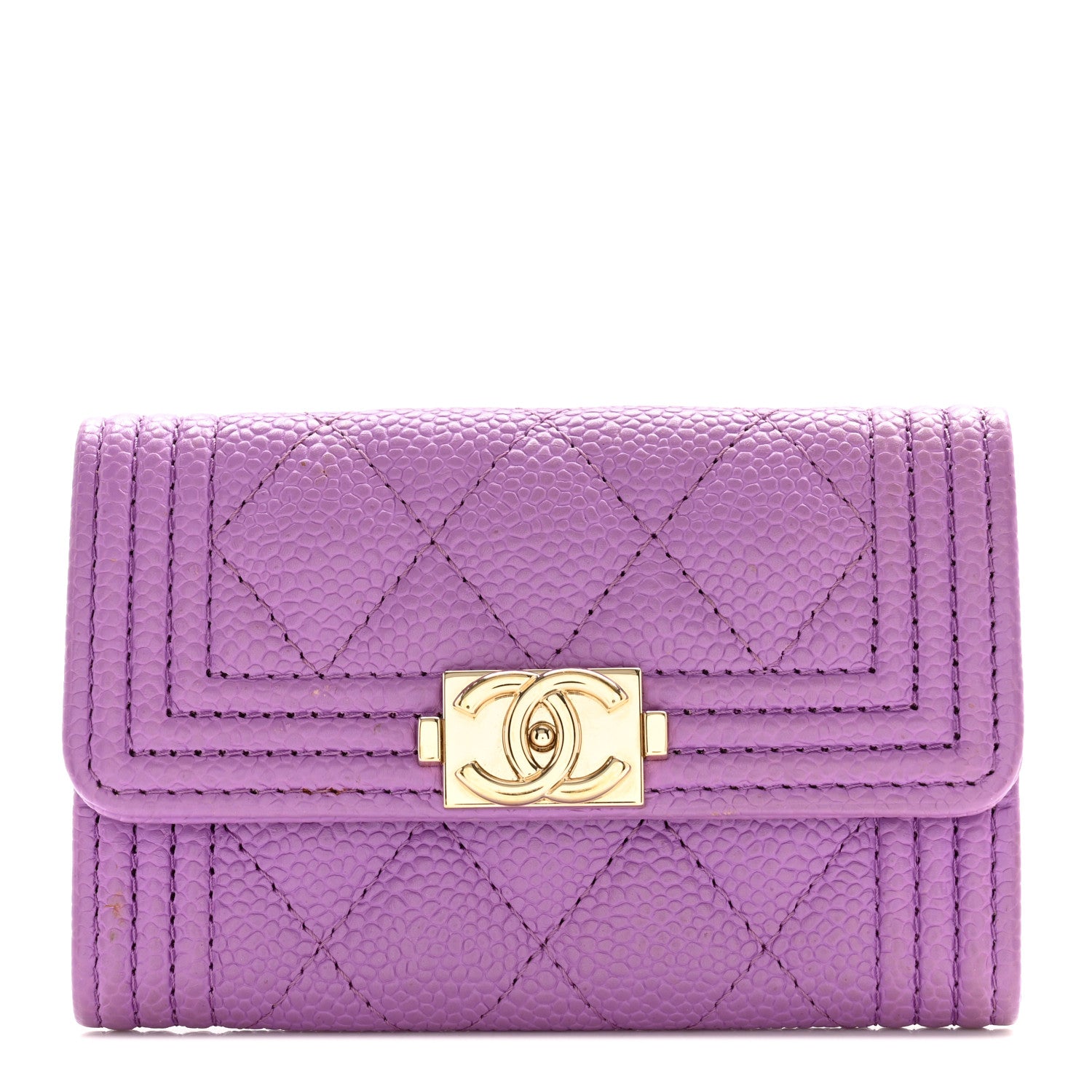 Chanel Caviar Quilted Boy Flap Card Holder Purple 1 of 9