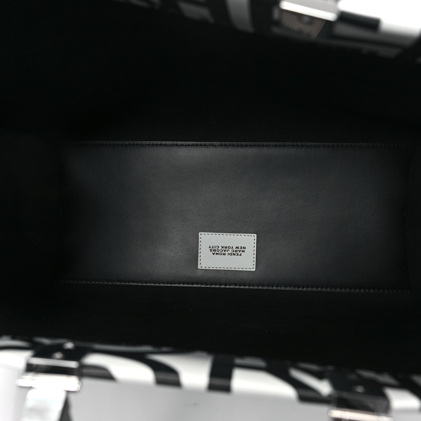 X MARC JACOBS Vitello King Logo Print Medium Fendi Sunshine Shopper Tote Black White