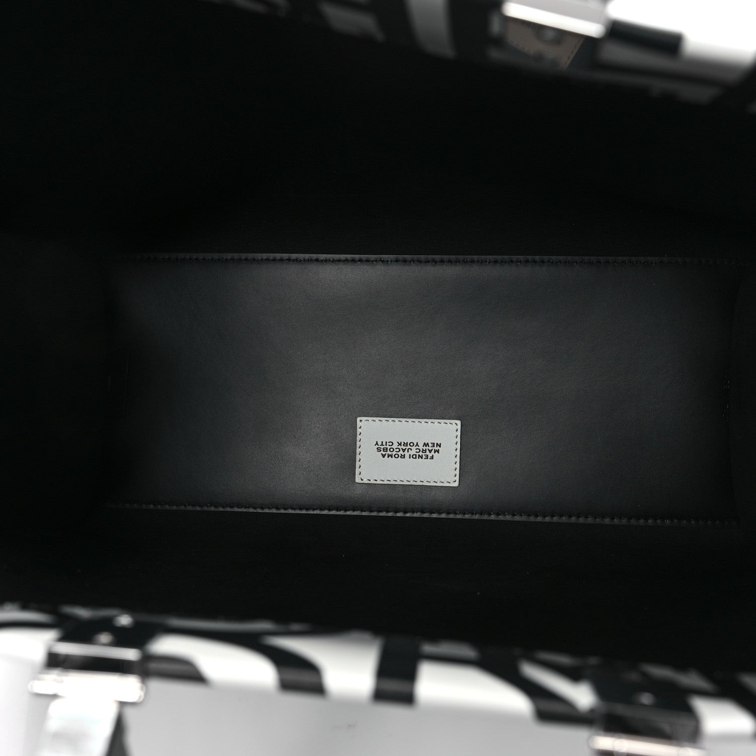 Fendi X MARC JACOBS Vitello King Logo Print Medium Fendi Sunshine Shopper Tote Black White 5 of 10