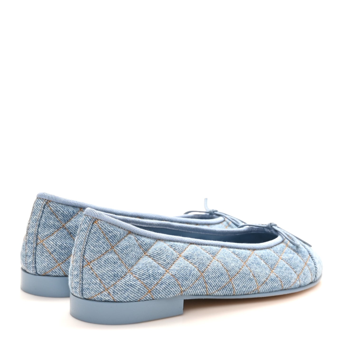 Denim Quilted CC Cap Toe Ballerina Flats 37.5 Light Blue