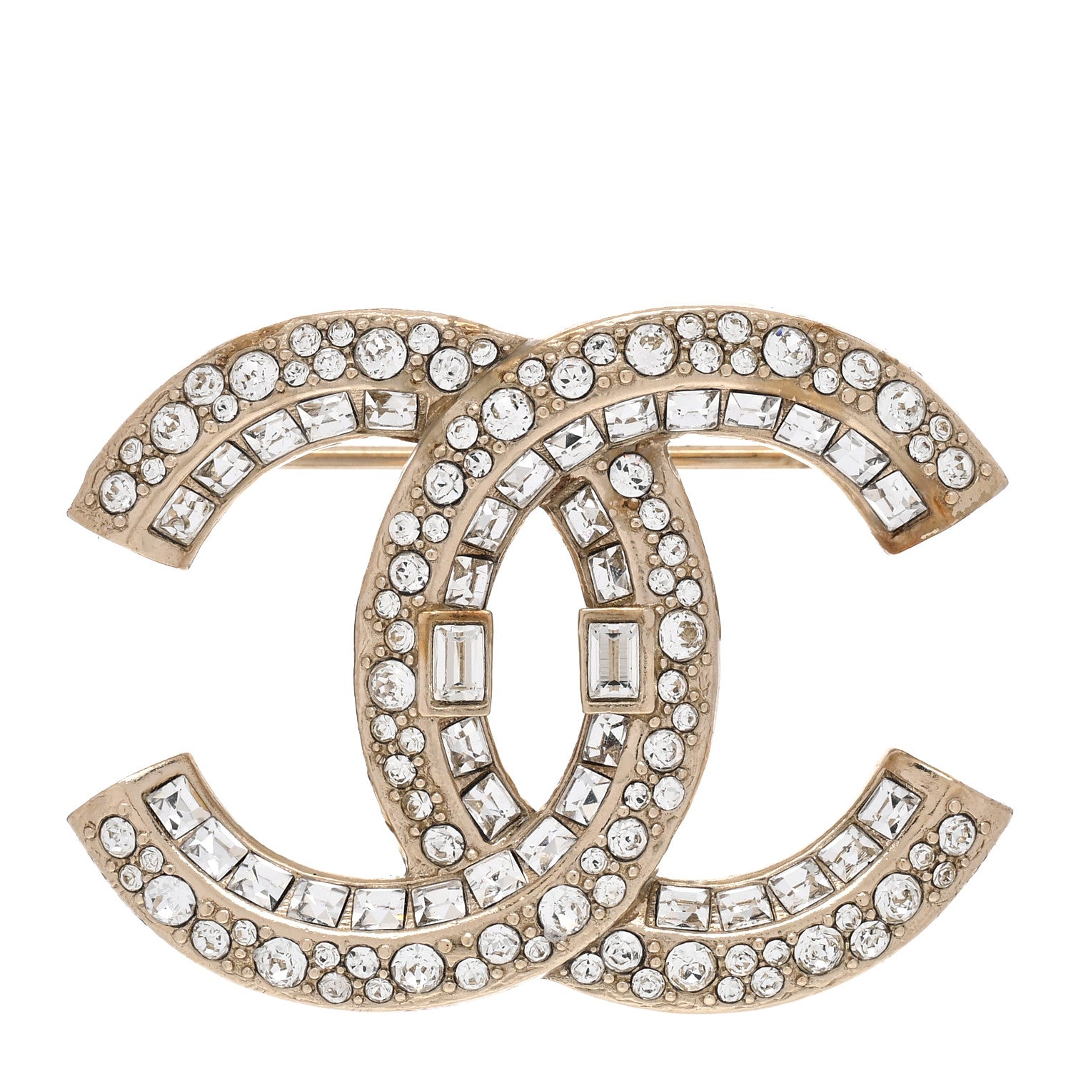 Chanel Baguette Crystal CC Brooch Light Gold 1 of 5