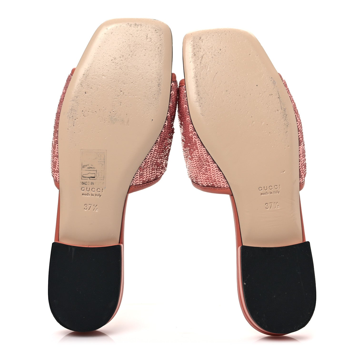 Gucci Sequin Satin Calfskin Matelasse GG Marmont Flat Slide Sandals 37.5 Antique Rose Rosa Pale Pink 5 of 9