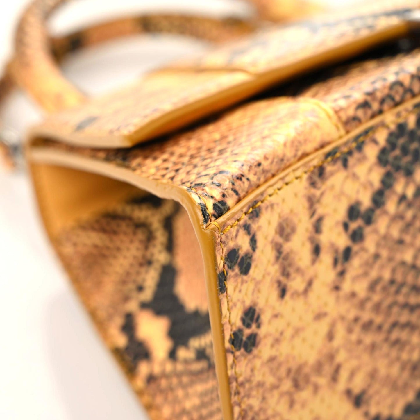 Shiny Calfskin Python Effect Small Hourglass Top Handle Bag Orange Black