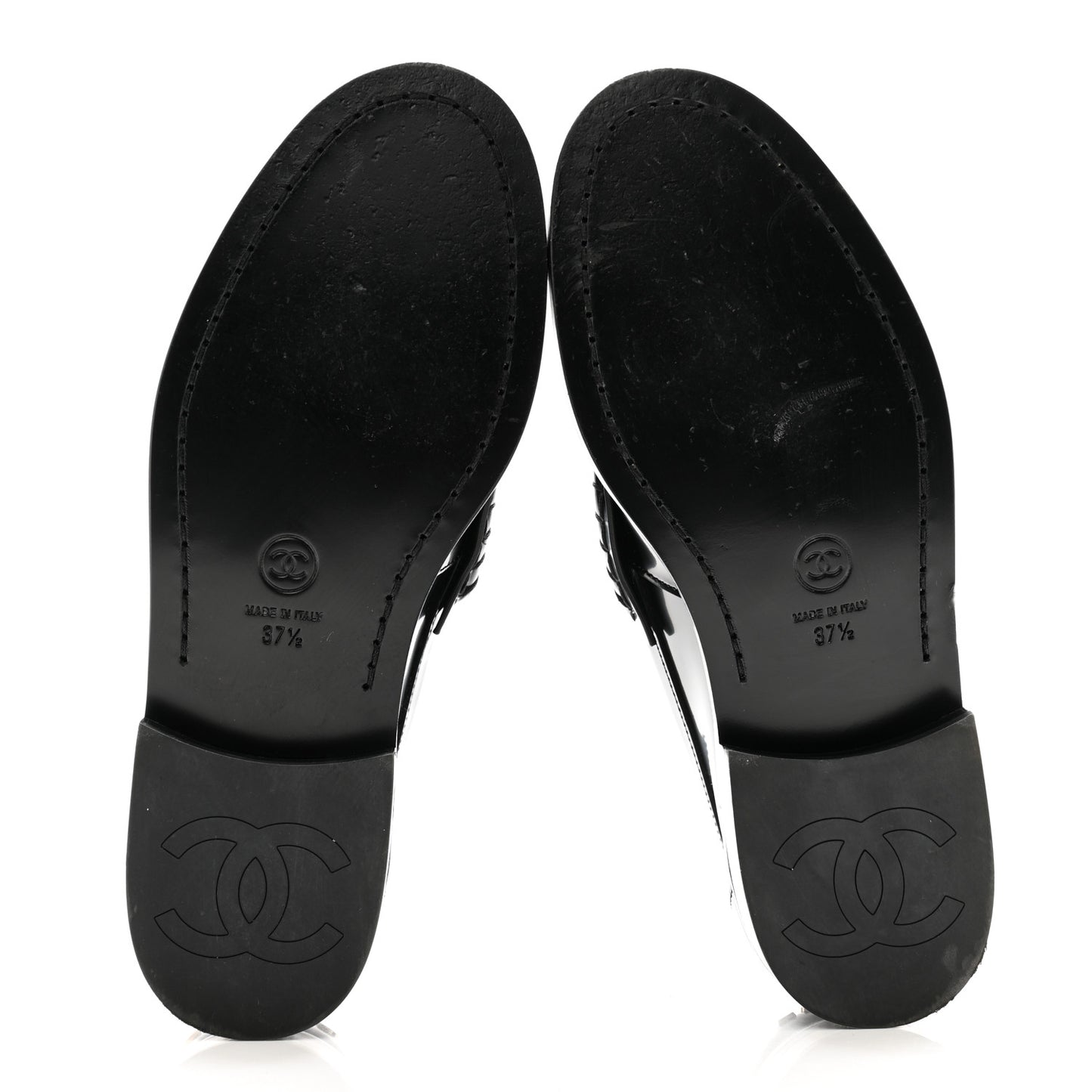 Shiny Calfskin Logo Loafers 37.5 Black