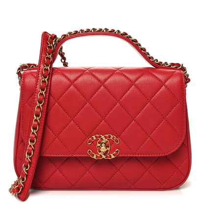 Chanel Lambskin Quilted Chain Infinity Top Handle Flap Red 1 of 10