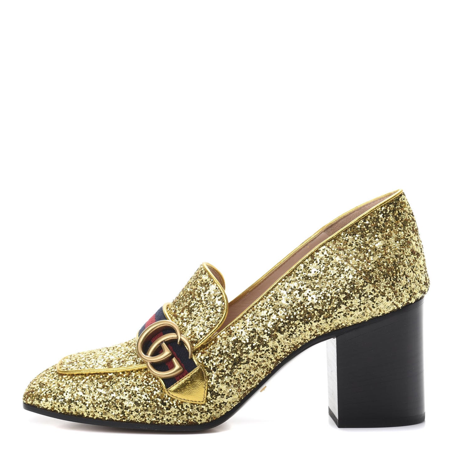 Glitter Nappa Web Peyton 75mm Loafer Pumps 40.5 Oro Vecchio