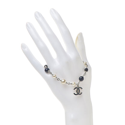 Chanel Enamel Pearl Beaded CC Bracelet Navy Silver 2 of 5