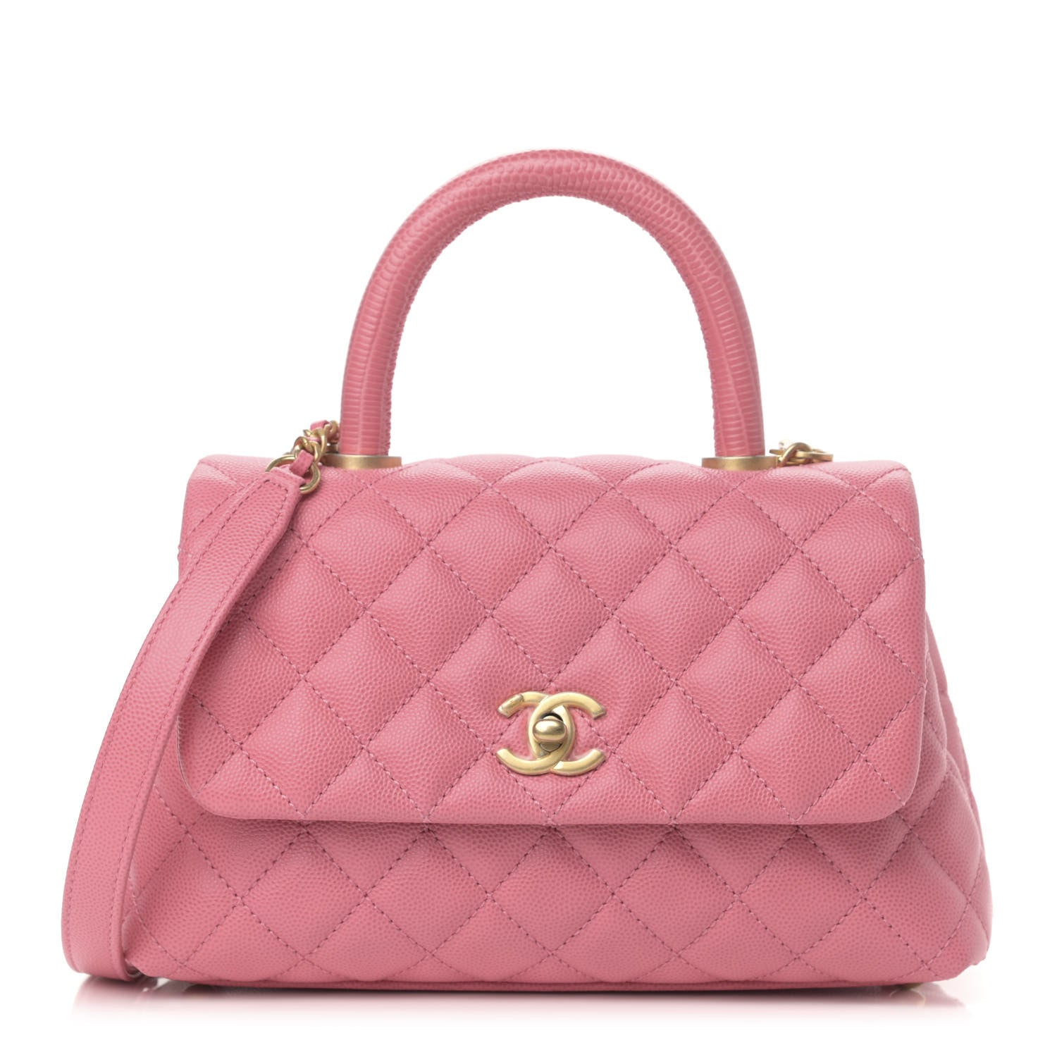Chanel Caviar Lizard Embossed Quilted Mini Coco Handle Flap Pink 1 of 11
