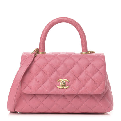 Chanel Caviar Lizard Embossed Quilted Mini Coco Handle Flap Pink 1 of 11