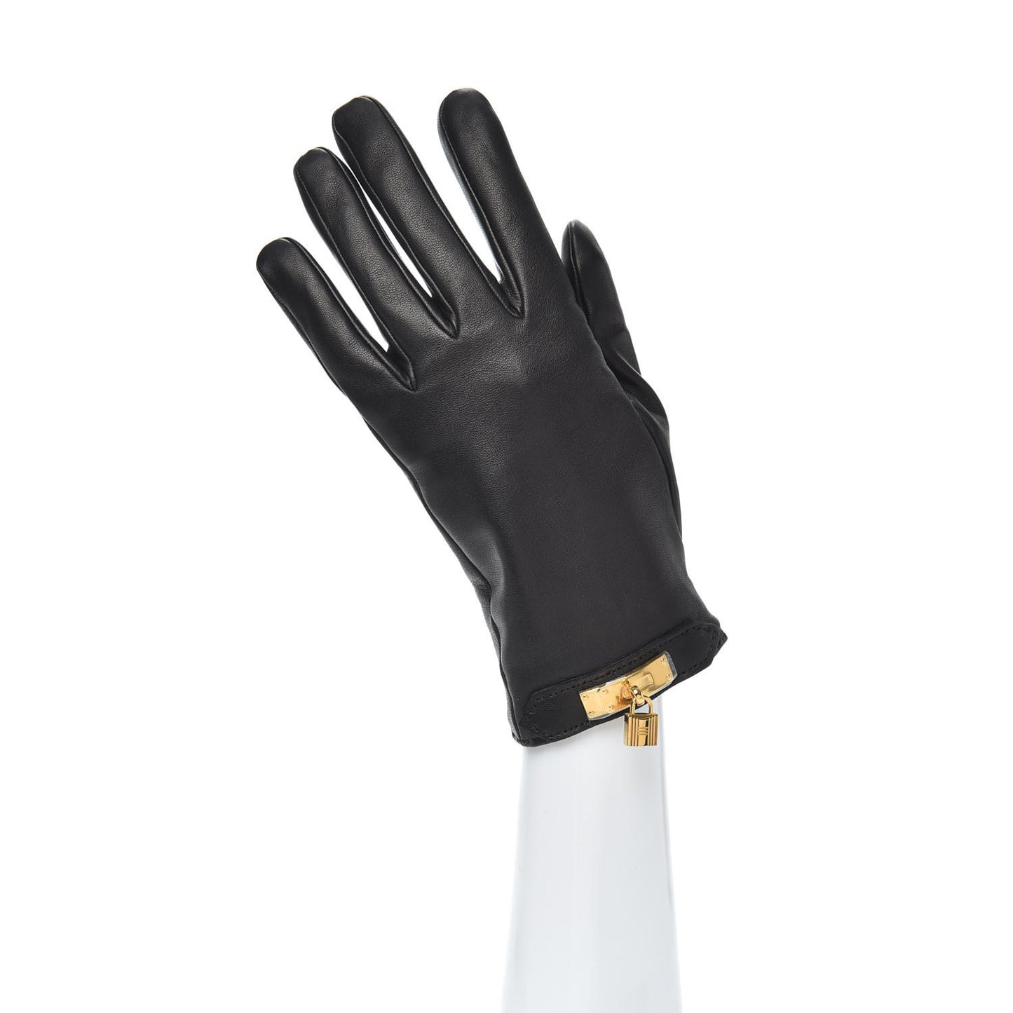 Lambskin Soya Kelly Lock Gloves 7 Black