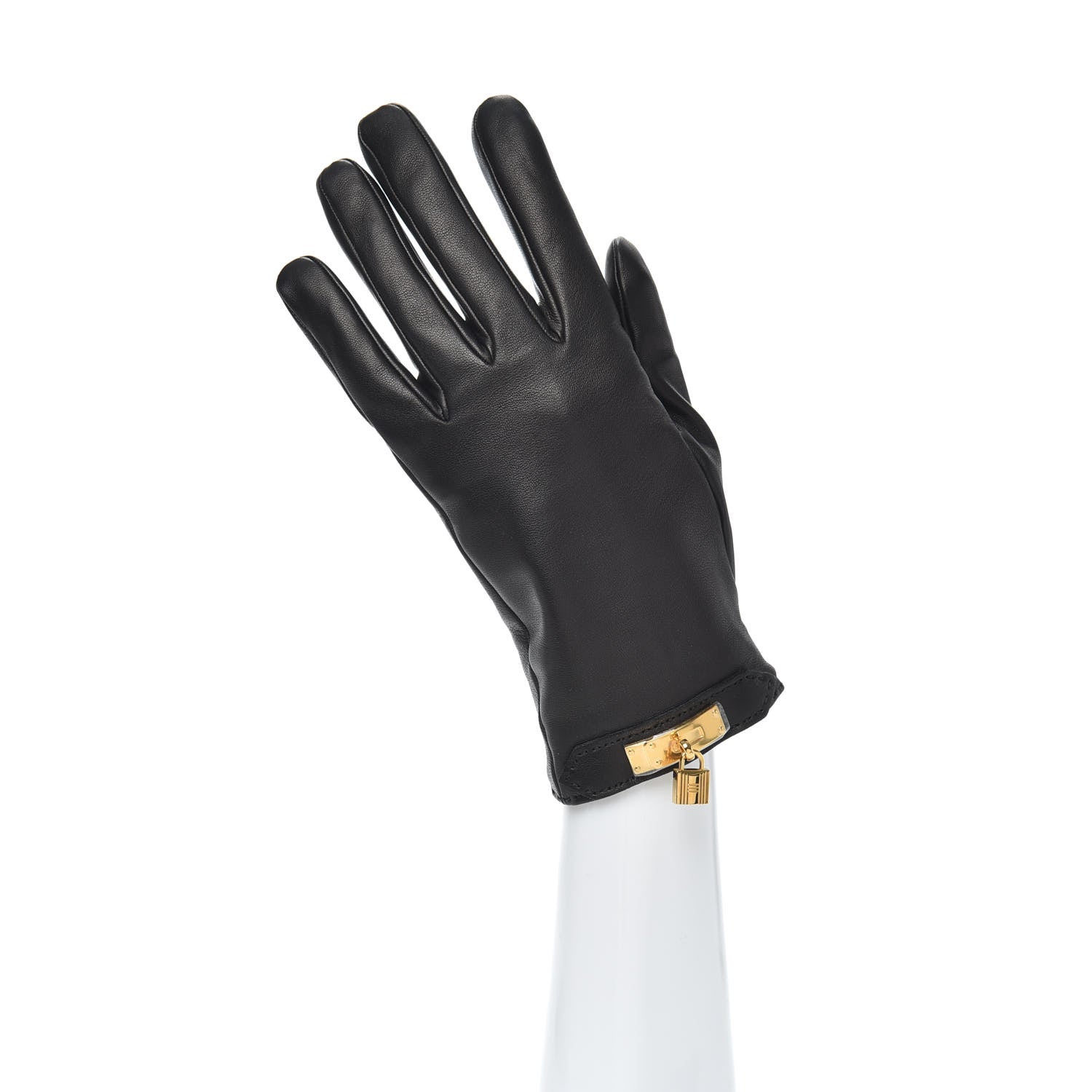 Hermes Lambskin Soya Kelly Lock Gloves 7 Black 2 of 6