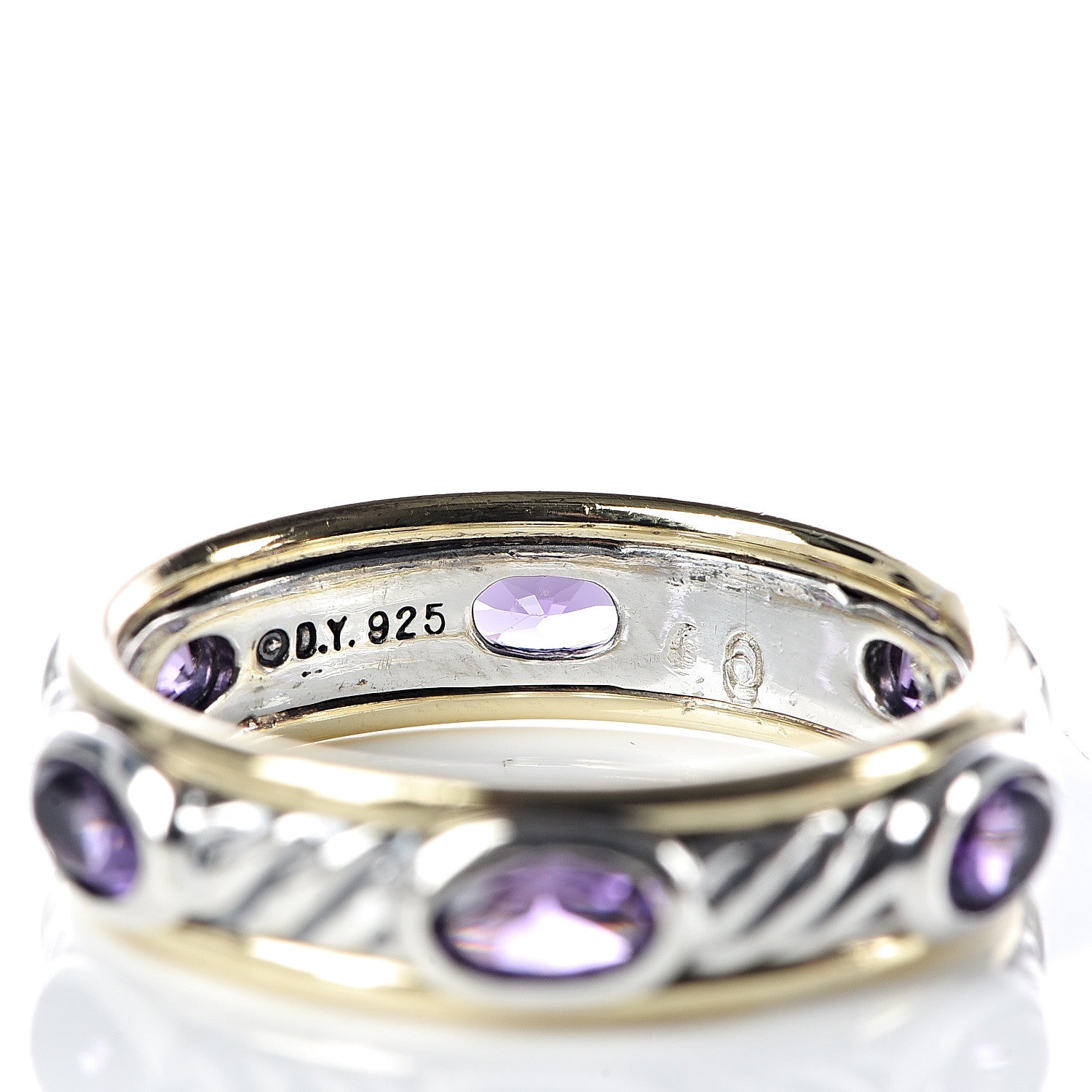 David Yurman Sterling Silver 18K Yellow Gold Amethyst Cable Stone Band Ring 54 6.75 4 of 4