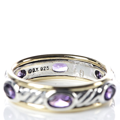 David Yurman Sterling Silver 18K Yellow Gold Amethyst Cable Stone Band Ring 54 6.75 4 of 4