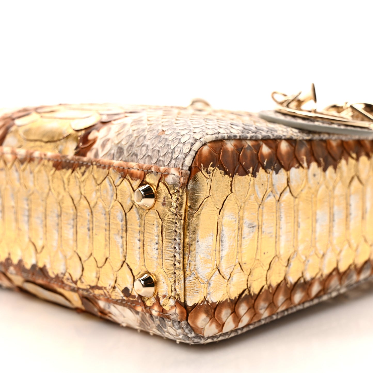 Snakeskin Mini Lady Dior Beige Gold