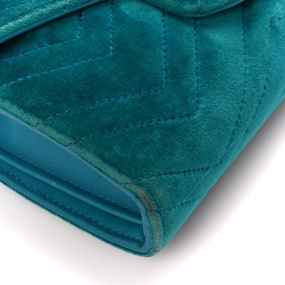 Gucci Velvet Matelasse GG Marmont Chain Wallet Pavone Cyan 9 of 10