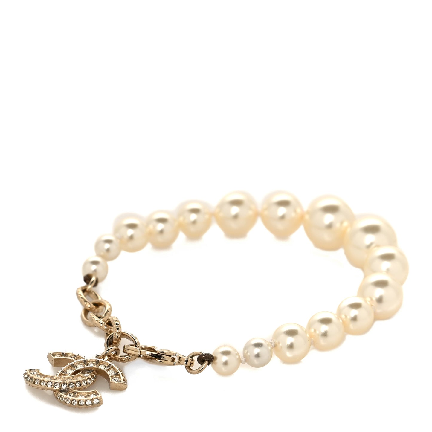 Graduated Pearl Crystal CC Bracelet Gold