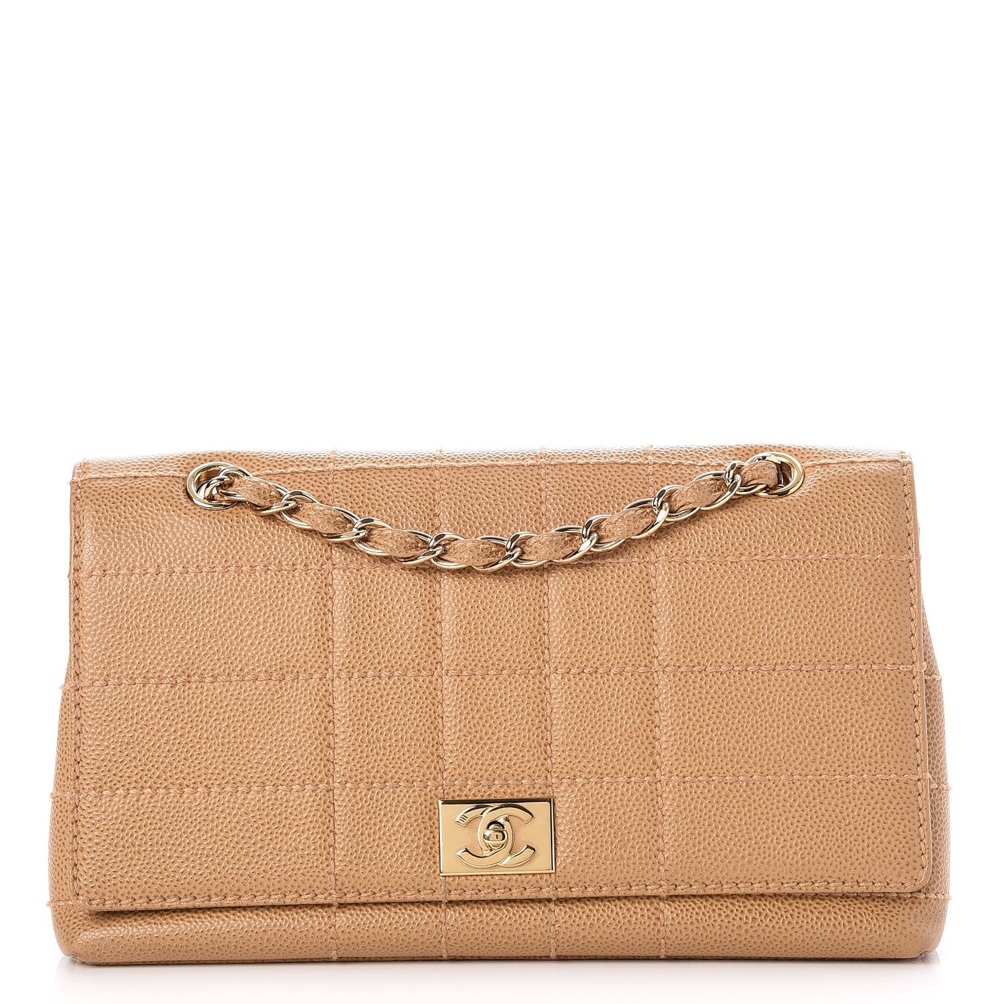 Caviar Square Stitched Medium Flap Beige