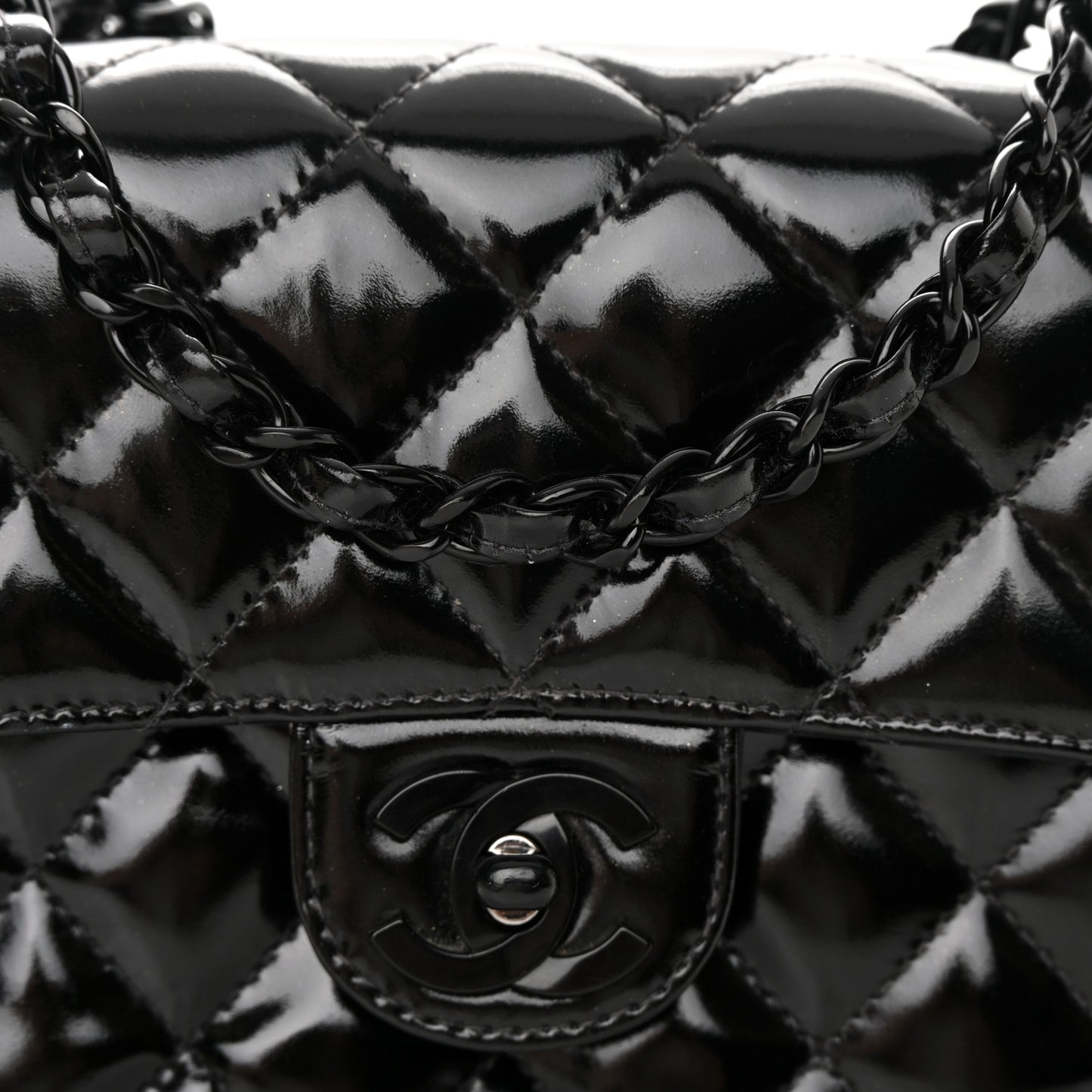 Patent Calfskin Quilted Mini Square Flap So Black
