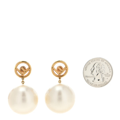 Fendi Metal Pearl Logo Earrings Gold 2 of 5