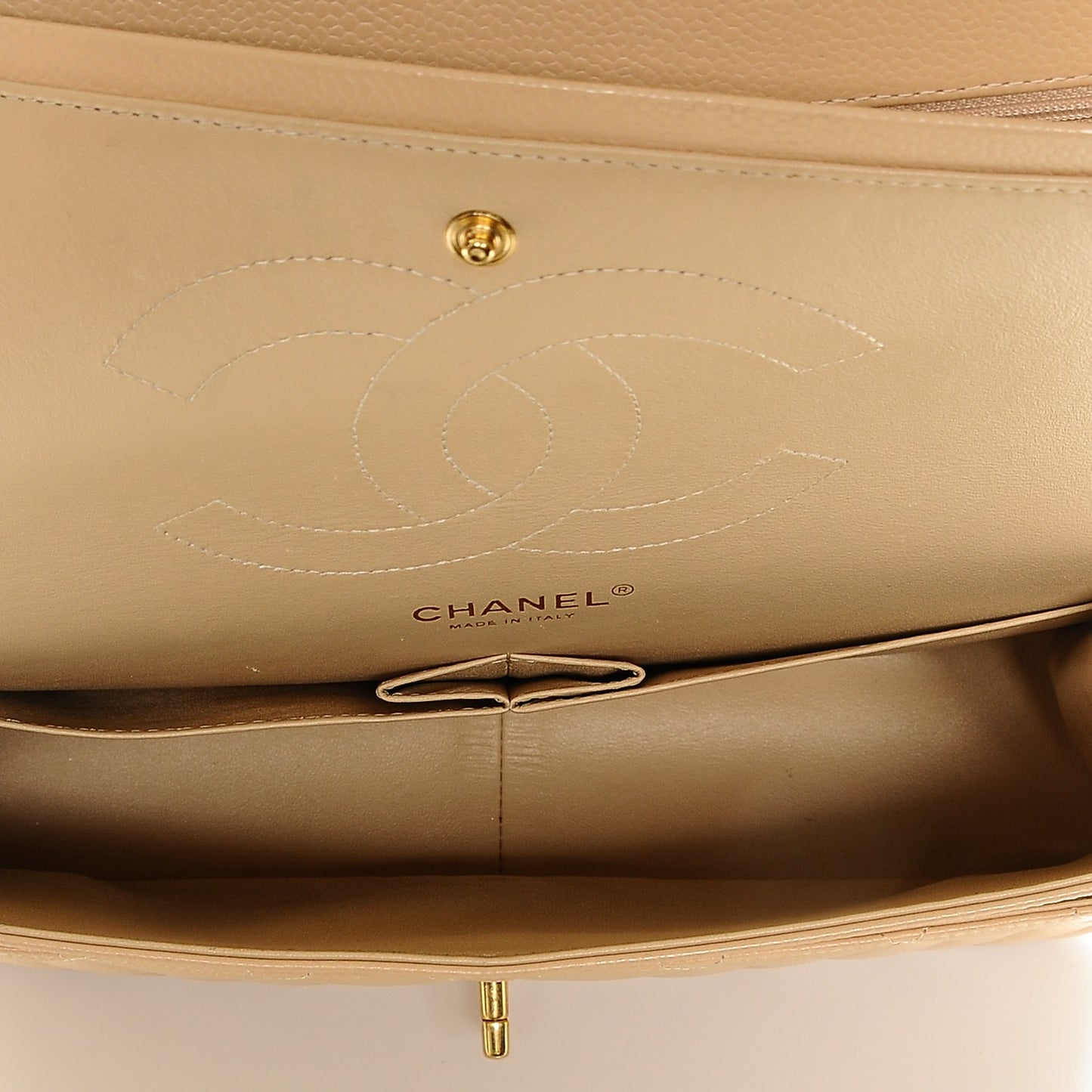 Caviar Quilted Jumbo Double Flap Beige Clair