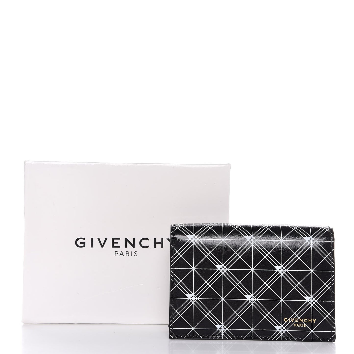 Lambskin Prism Print Flap Card Case Black