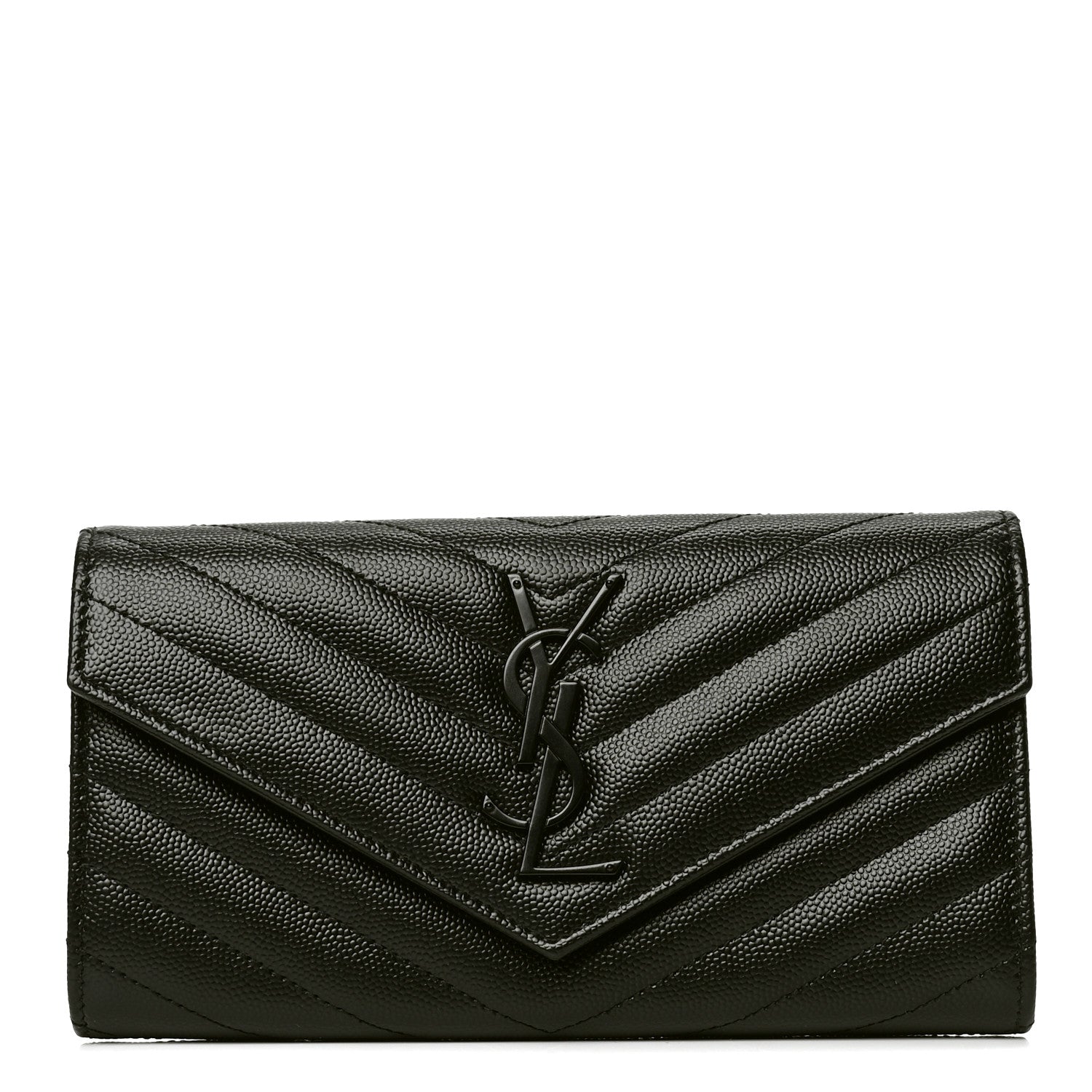 Saint Laurent Grain De Poudre Matelasse Chevron Monogram Flap Wallet Black 1 of 4