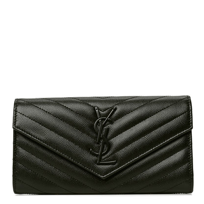 Saint Laurent Grain De Poudre Matelasse Chevron Monogram Flap Wallet Black 1 of 4