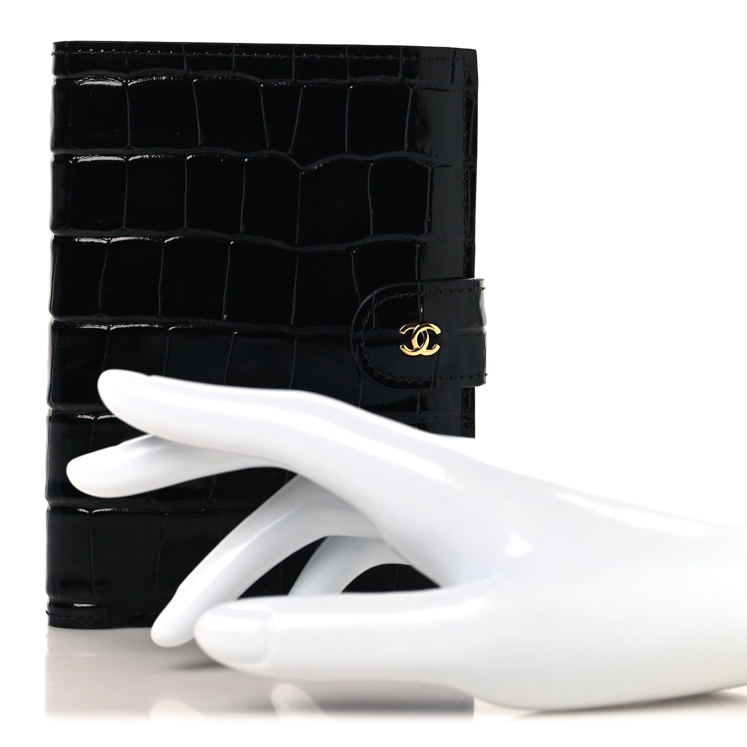 Chanel Calfskin Crocodile Embossed Crococo Passport Holder Black 2 of 8