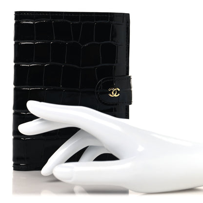 Chanel Calfskin Crocodile Embossed Crococo Passport Holder Black 2 of 8