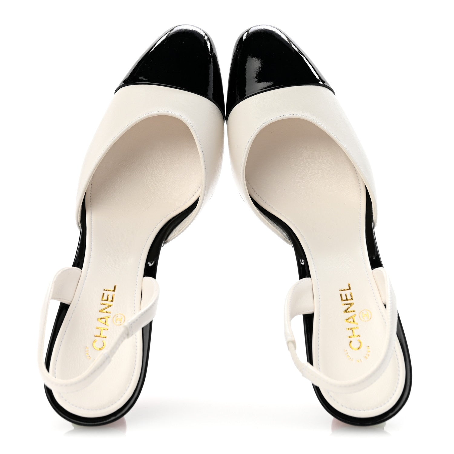 Chanel Lambskin Patent Cap Toe CC Apple Slingback Pumps 38.5 White Black 2 of 10