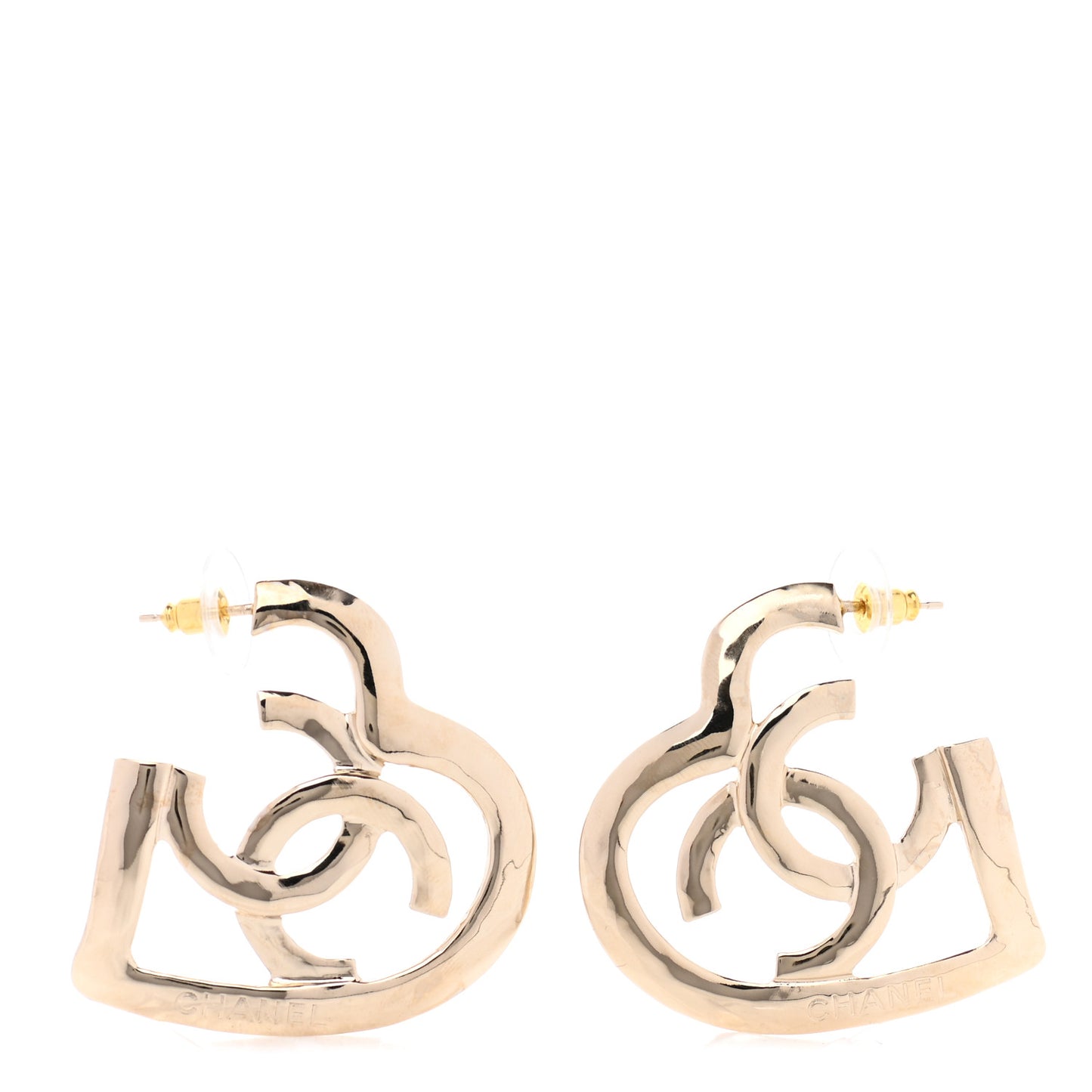 Metal CC Heart Coco In Love Hoop Earrings Gold